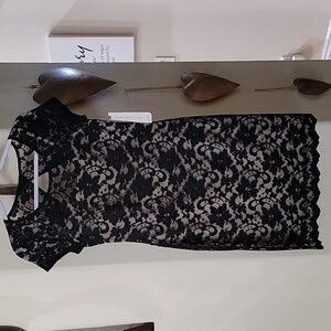 ALMOST FAMOUS Lace Overlaying Beige Spaghetti Strap Dress Blk L Juniors NWT